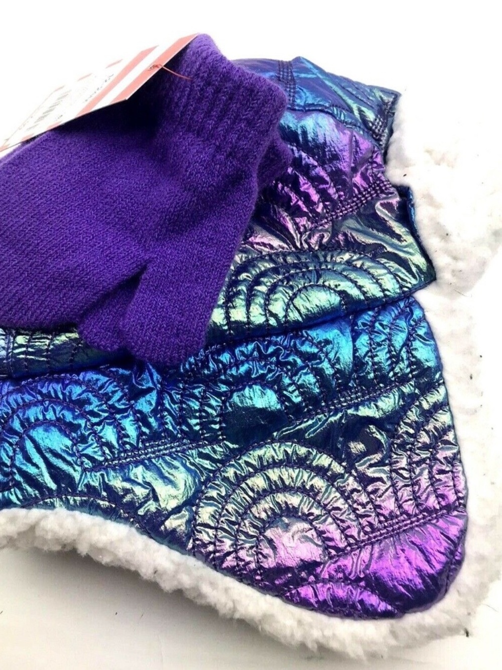 Toddler Winter Hat Size 12/24m Girls Mittens Set Matching Children Kids Purple